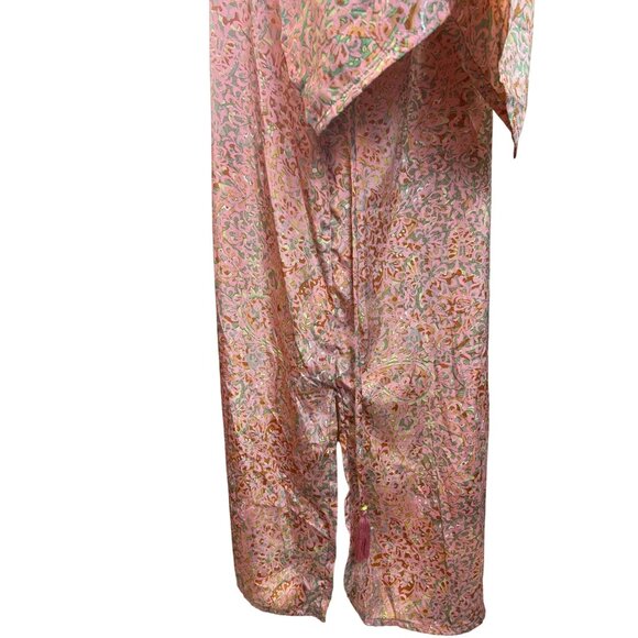 Womens Floral Pink Kaftan Dress Tassels - M/L - Lagenlook Bohomenian - Picture 6 of 8